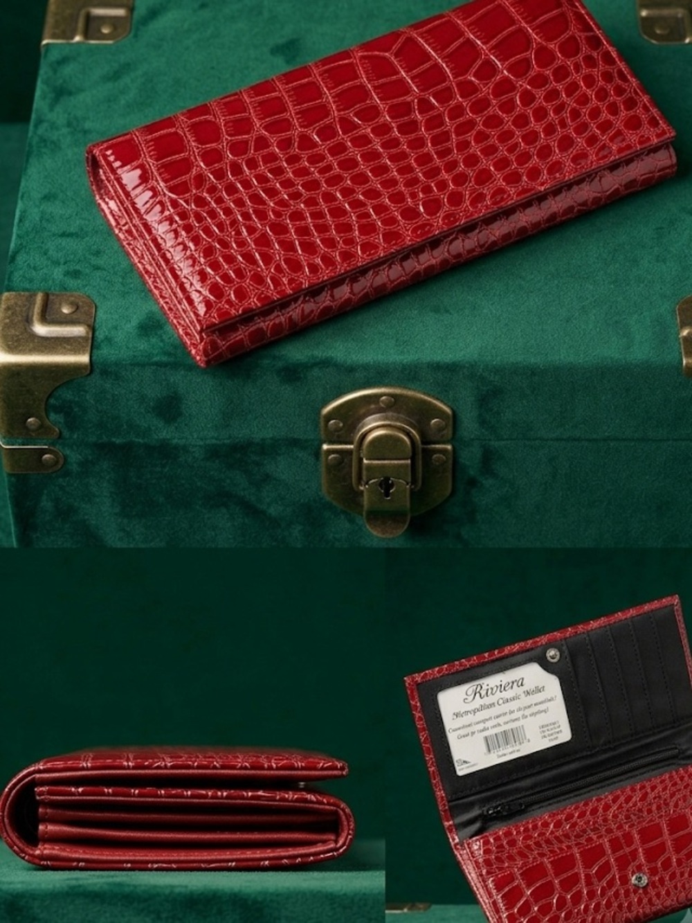 RIVIERA- Red Croc-Embossed Faux Leather Long Rectangle Wallet Lots of Storage!